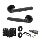 Senza Pari Rosarno Door Handle Pack (3 Lever Lock Set - 3" CE Sashlock, 4" Fire Rated Hinges x3) - Matt Black