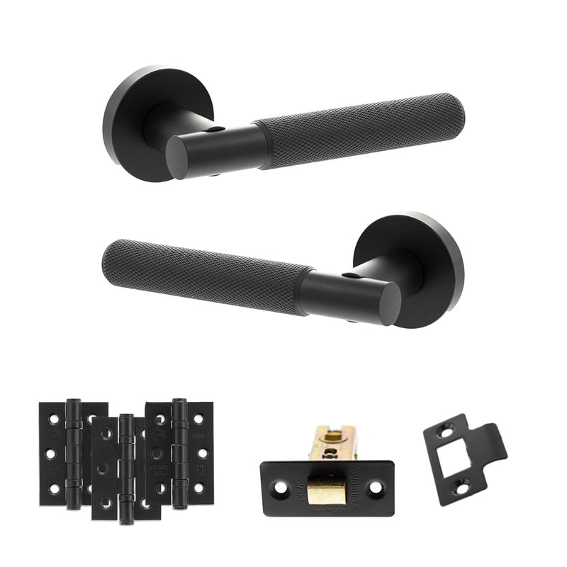 Senza Pari Rosarno Door Handle Pack (Latch Set - 2.5" CE Latch, 3" Fire Rated Hinges x3) - Matt Black