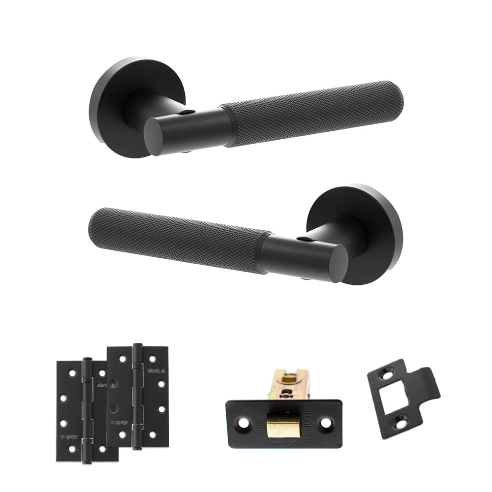 Senza Pari Rosarno Door Handle Pack (Latch Set - 2.5" CE Latch, 4" Slim Knuckle Hinges x2) - Matt Black