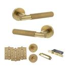 Senza Pari Rosarno Door Handle Pack (Bathroom Set - 2.5" CE Bathroom Lock, 4" Fire Rated Hinges x3) - Satin Brass
