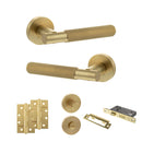 Senza Pari Rosarno Door Handle Pack (Bathroom Set - 3" CE Bathroom Lock, 4" Slim Knuckle Hinges x2) - Satin Brass