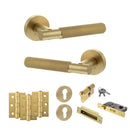 Senza Pari Rosarno Door Handle Pack (Euro Lock Set - 2.5" CE Sashlock, 3" Premium Hinges x3) - Satin Brass