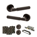 Senza Pari Rosarno Door Handle Pack (Bathroom Set - 2.5" CE Bathroom Lock, 4" Fire Rated Hinges x3) - Urban Dark Bronze