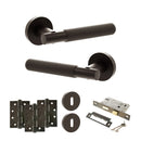 Senza Pari Rosarno Door Handle Pack (3 Lever Lock Set - 3" CE Sashlock, 4" Fire Rated Hinges x3) - Urban Dark Bronze