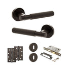 Senza Pari Rosarno Door Handle Pack (3 Lever Lock Set - 2.5" CE Sashlock, 4" Slim Knuckle Hinges x2) - Urban Dark Bronze