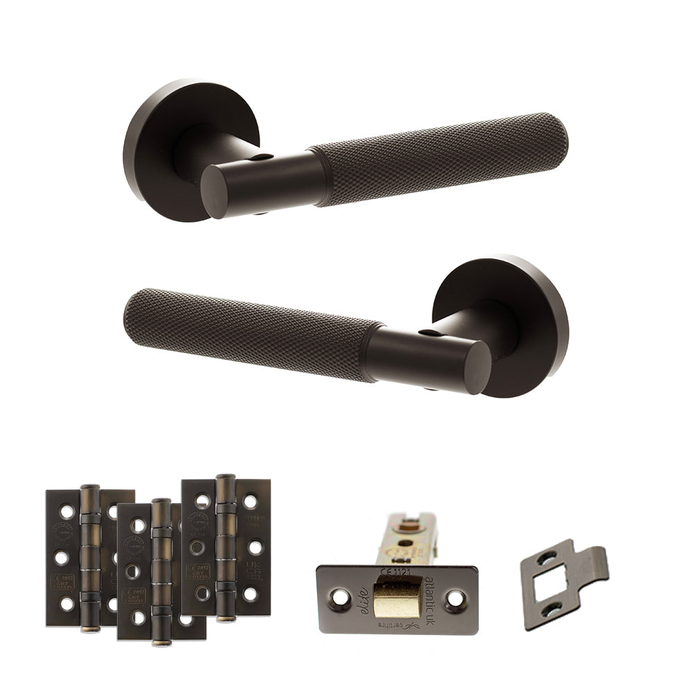Senza Pari Rosarno Door Handle Pack (Latch Set - 3" CE Latch, 3" Premium Hinges x3) - Urban Dark Bronze