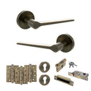 Senza Pari Laviano Door Handle Pack (Euro Lock Set - 3" CE Sashlock, 4" Fire Rated Hinges x3) - Antique Brass