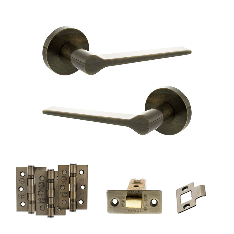 Senza Pari Laviano Door Handle Pack (Latch Set - 3" CE Latch, 3" Premium Hinges x3) - Antique Brass