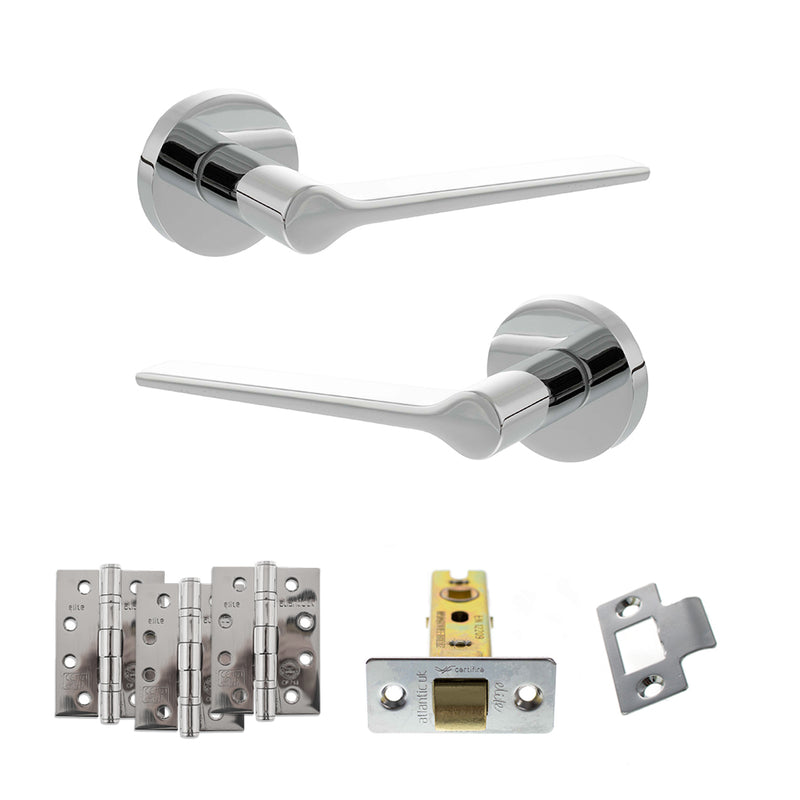 Senza Pari Laviano Door Handle Pack (Latch Set - 3" CE Latch, 4" Fire Rated Hinges x3) - Polished Chrome