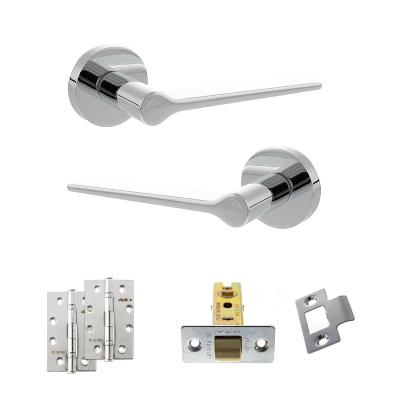 Senza Pari Laviano Door Handle Pack (Latch Set - 2.5" CE Latch, 4" Slim Knuckle Hinges x2) - Polished Chrome