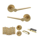 Senza Pari Laviano Door Handle Pack (Bathroom Set - 3" CE Bathroom Lock, 4" Fire Rated Hinges x3) - Satin Brass