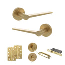 Senza Pari Laviano Door Handle Pack (Bathroom Set - 3" CE Bathroom Lock, 4" Slim Knuckle Hinges x2) - Satin Brass