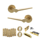 Senza Pari Laviano Door Handle Pack (Euro Lock Set - 3" CE Sashlock, 4" Fire Rated Hinges x3) - Satin Brass