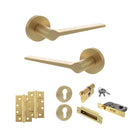 Senza Pari Laviano Door Handle Pack (Euro Lock Set - 2.5" CE Sashlock, 4" Slim Knuckle Hinges x2) - Satin Brass