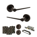Senza Pari Laviano Door Handle Pack (Bathroom Set - 3" CE Bathroom Lock, 4" Fire Rated Hinges x3) - Urban Dark Bronze