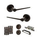 Senza Pari Laviano Door Handle Pack (Bathroom Set - 2.5" CE Bathroom Lock, 4" Slim Knuckle Hinges x2) - Urban Dark Bronze