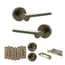 Senza Pari Darrio Door Handle Pack (Bathroom Set - 3" CE Bathroom Lock, 4" Fire Rated Hinges x3) - Antique Brass