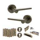 Senza Pari Darrio Door Handle Pack (Euro Lock Set - 3" CE Sashlock, 4" Fire Rated Hinges x3) - Antique Brass