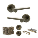 Senza Pari Darrio Door Handle Pack (Bathroom Set - 2.5" CE Bathroom Lock, 3" Premium Hinges x3) - Antique Brass