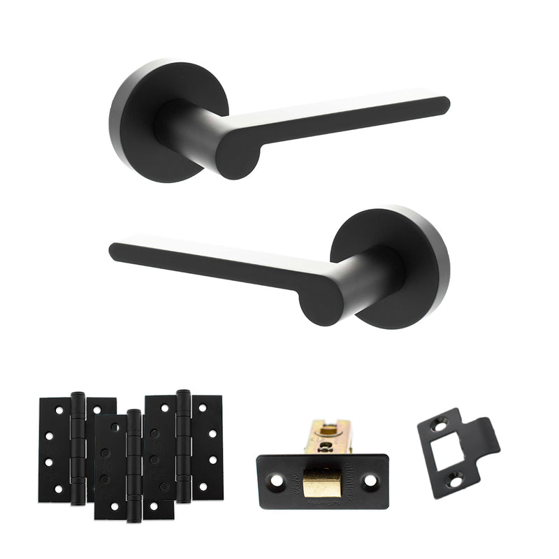 Senza Pari Darrio Door Handle Pack (Latch Set - 3" CE Latch, 4" Fire Rated Hinges x3) - Matt Black