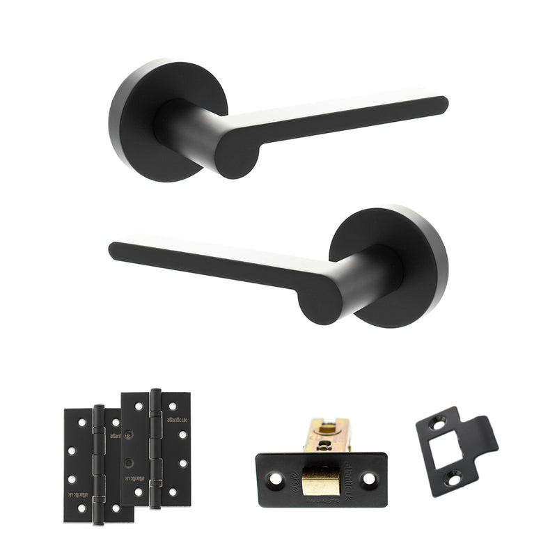 Senza Pari Darrio Door Handle Pack (Latch Set - 3" CE Latch, 4" Slim Knuckle Hinges x2) - Matt Black