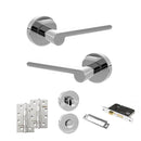 Senza Pari Darrio Door Handle Pack (Bathroom Set - 3" CE Bathroom Lock, 4" Slim Knuckle Hinges x2) - Polished Chrome