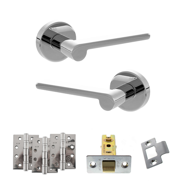 Senza Pari Darrio Door Handle Pack (Latch Set - 2.5" CE Latch, 4" Fire Rated Hinges x3) - Polished Chrome