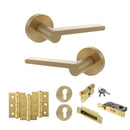 Senza Pari Darrio Door Handle Pack (Euro Lock Set - 3" CE Sashlock, 3" Premium Hinges x3) - Satin Brass