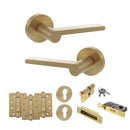 Senza Pari Darrio Door Handle Pack (Euro Lock Set - 2.5" CE Sashlock, 4" Fire Rated Hinges x3) - Satin Brass