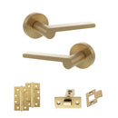 Senza Pari Darrio Door Handle Pack (Latch Set - 3" CE Latch, 4" Slim Knuckle Hinges x2) - Satin Brass