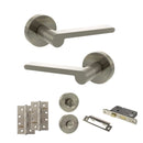 Senza Pari Darrio Door Handle Pack (Bathroom Set - 3" CE Bathroom Lock, 4" Slim Knuckle Hinges x2) - Satin Nickel