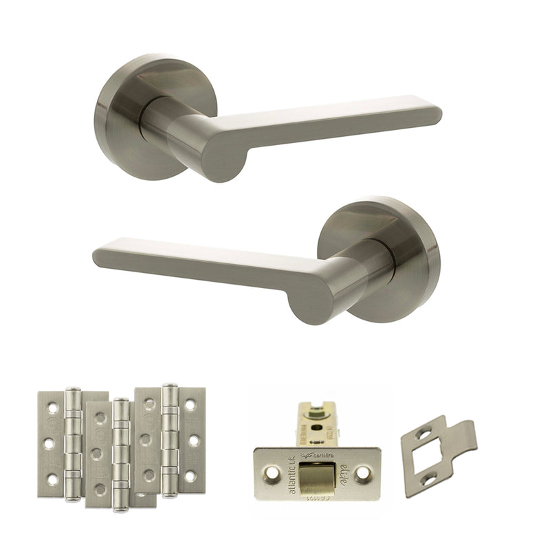 Senza Pari Darrio Door Handle Pack (Latch Set - 2.5" CE Latch, 3" Premium Hinges x3) - Satin Nickel