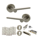 Senza Pari Darrio Door Handle Pack (Euro Lock Set - 2.5" CE Sashlock, 4" Fire Rated Hinges x3) - Satin Nickel