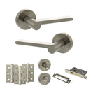 Senza Pari Darrio Door Handle Pack (Bathroom Set - 2.5" CE Bathroom Lock, 3" Premium Hinges x3) - Satin Nickel