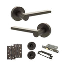 Senza Pari Darrio Door Handle Pack (Bathroom Set - 3" CE Bathroom Lock, 4" Slim Knuckle Hinges x2) - Urban Dark Bronze