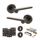 Senza Pari Darrio Door Handle Pack (3 Lever Lock Set - 3" CE Sashlock, 3" Premium Hinges x3) - Urban Dark Bronze