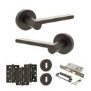 Senza Pari Darrio Door Handle Pack (3 Lever Lock Set - 2.5" CE Sashlock, 4" Fire Rated Hinges x3) - Urban Dark Bronze