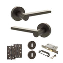 Senza Pari Darrio Door Handle Pack (3 Lever Lock Set - 2.5" CE Sashlock, 4" Slim Knuckle Hinges x2) - Urban Dark Bronze