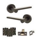 Senza Pari Darrio Door Handle Pack (Latch Set - 3" CE Latch, 4" Fire Rated Hinges x3) - Urban Dark Bronze