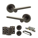 Senza Pari Darrio Door Handle Pack (Bathroom Set - 2.5" CE Bathroom Lock, 3" Premium Hinges x3) - Urban Dark Bronze