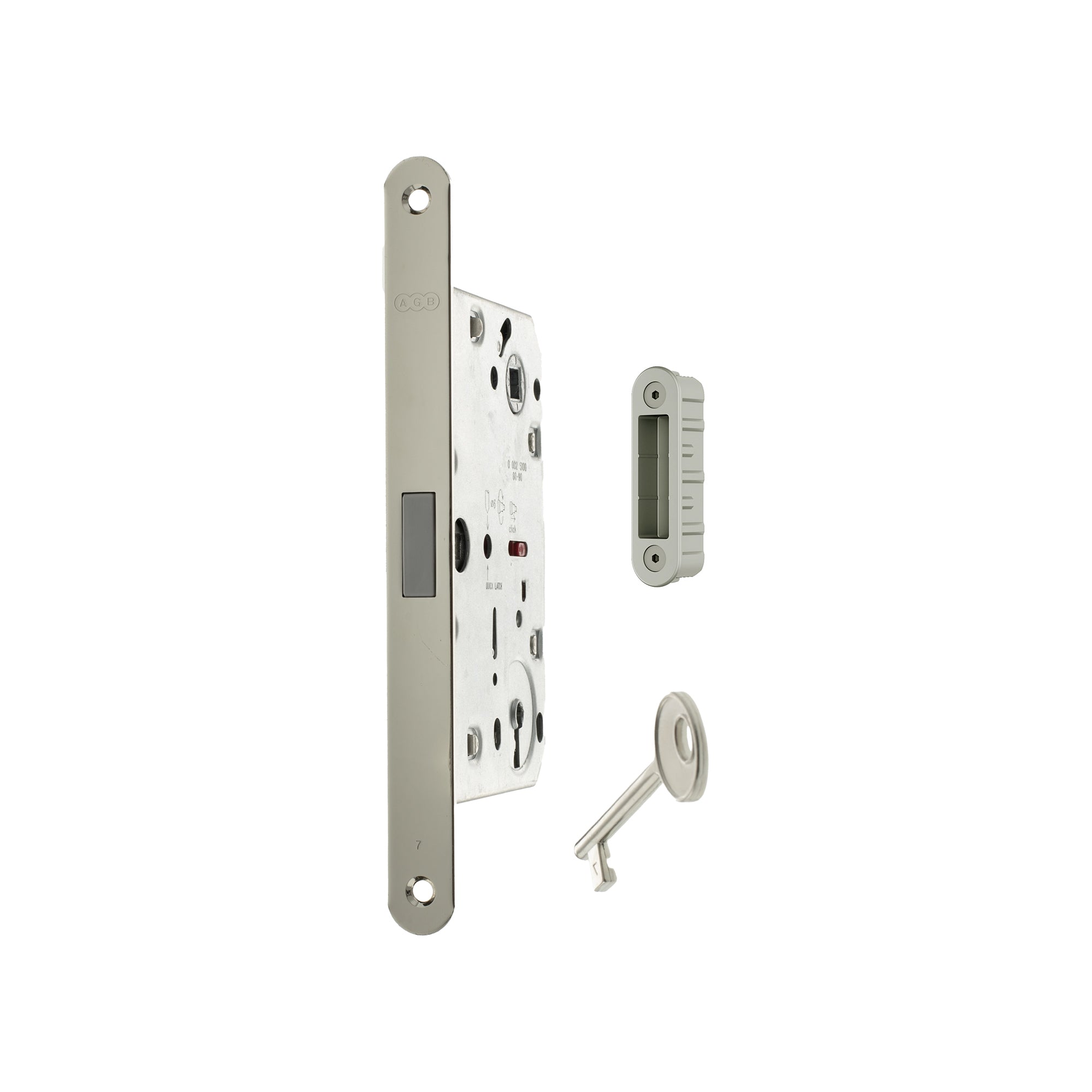 Atlantic AGB Polaris 2XT Magnetic Key Sashlock 60mm backset with strike plates for ALU doors - Satin Chrome