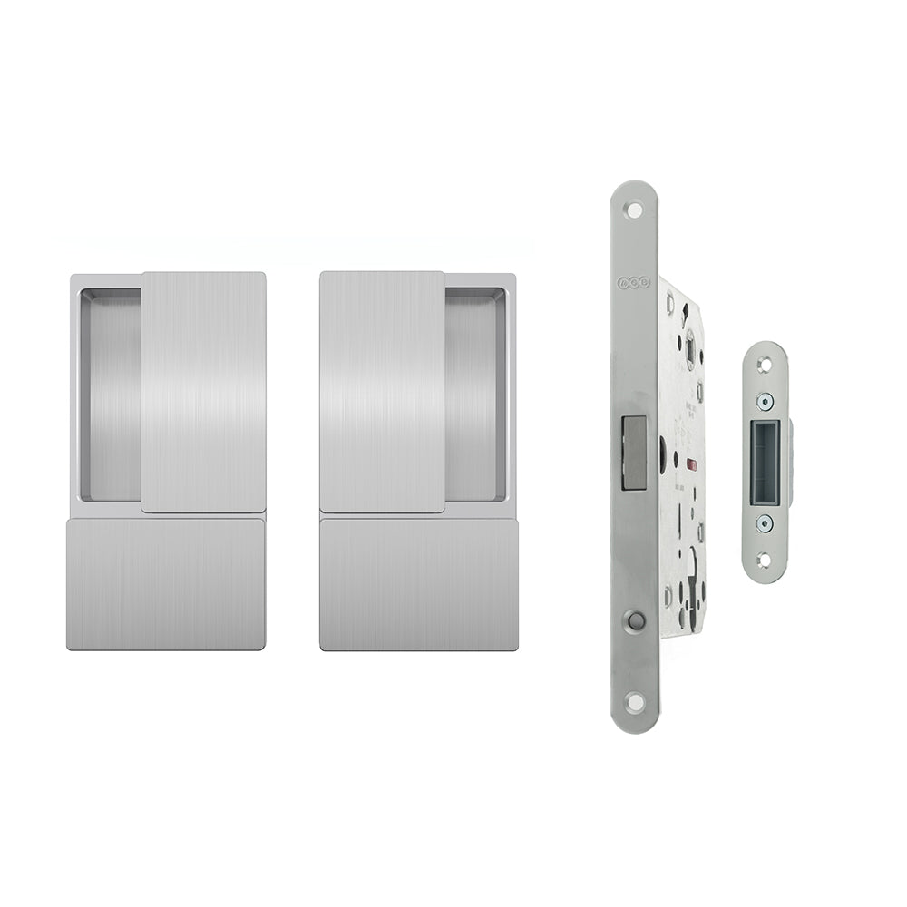 Atlantic AGB Wave Flush Door Handle & Euro Profile Lock Set - Satin Chrome