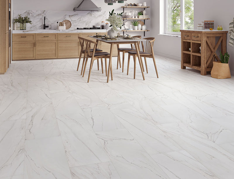 AGT Mood 10mm Mare White Marbled Stone Textured Tile Laminate Flooring | 325 x 1195 x 10mm