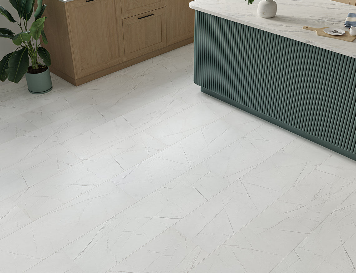AGT Mood 10mm Marine White Distressed Stone Textured Tile Laminate Flooring | 325 x 1195 x 10mm