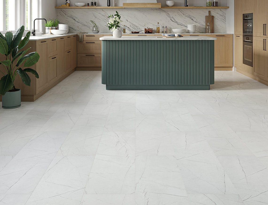 AGT Mood 10mm Marine White Distressed Stone Textured Tile Laminate Flooring | 325 x 1195 x 10mm