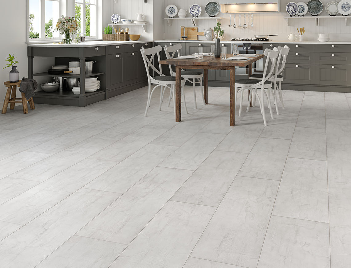 AGT Mood 10mm Malta Light Grey Stone Textured Tile Laminate Flooring | 325 x 1195 x 10mm