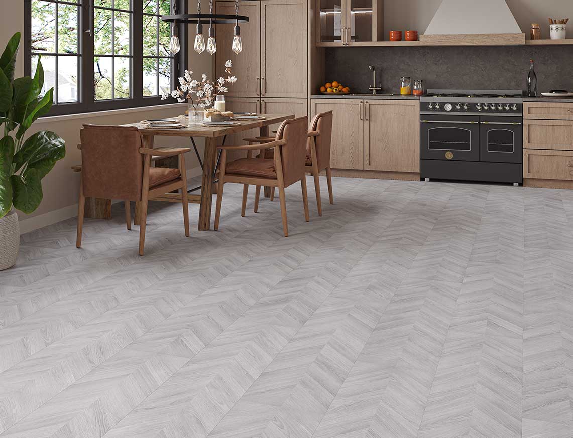 AGT Pruva 8mm Marsala Storm Grey Chevron Laminate Flooring | 327 x 1200 x 8mm