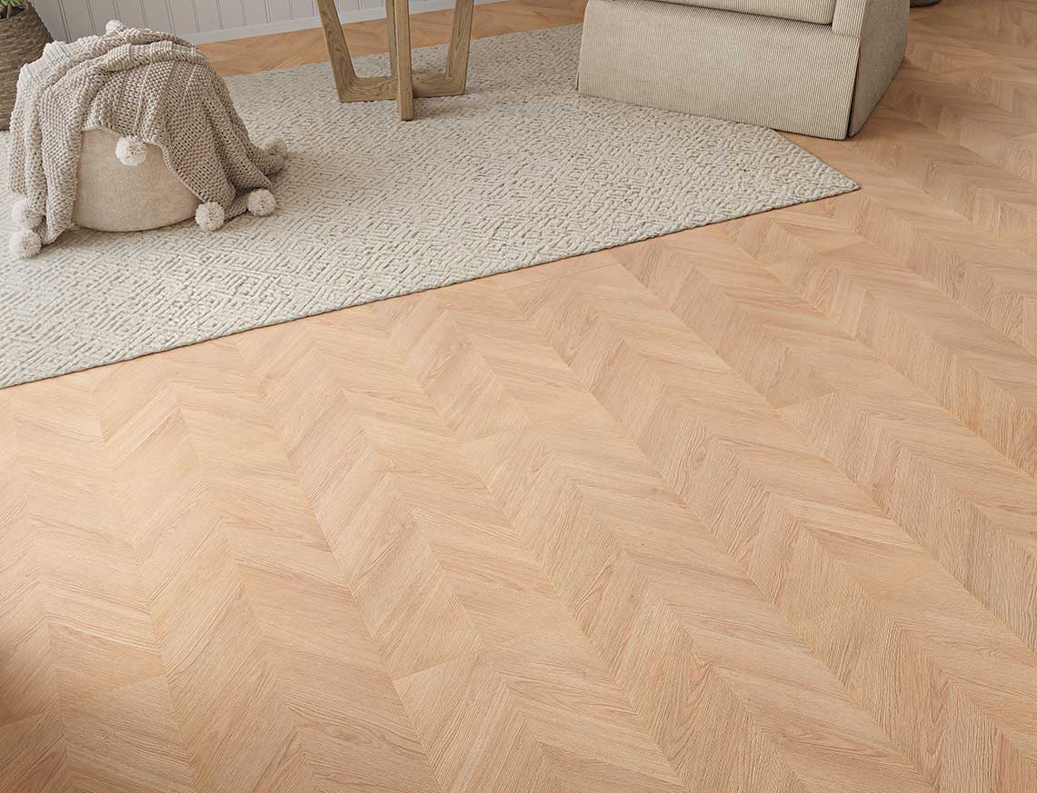 AGT Pruva 8mm Monza Caramel Gold Chevron Laminate Flooring | 327 x 1200 x 8mm