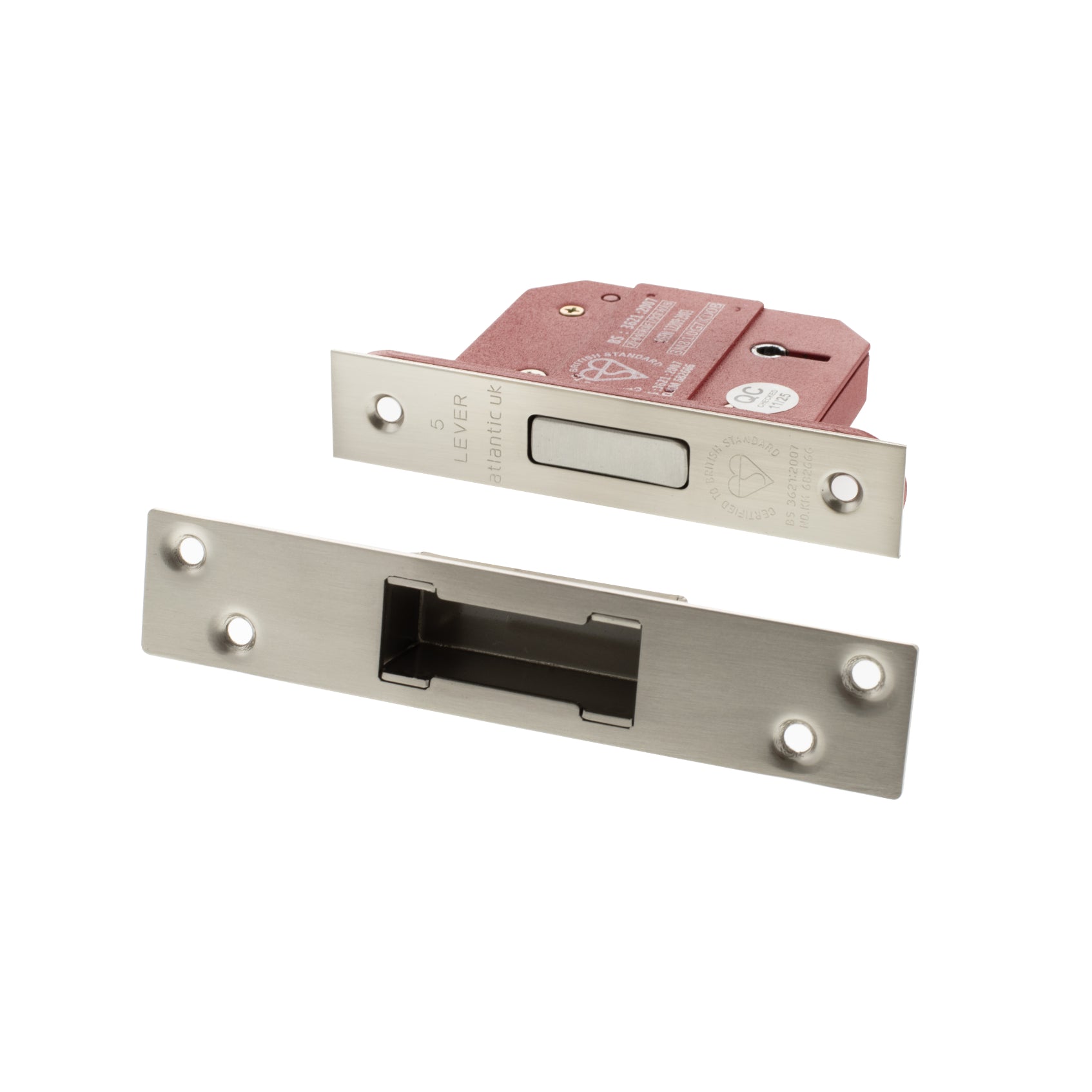 Atlantic 5 Lever Key Deadlock [BS] Keyed Alike 2.5" - Satin Nickel