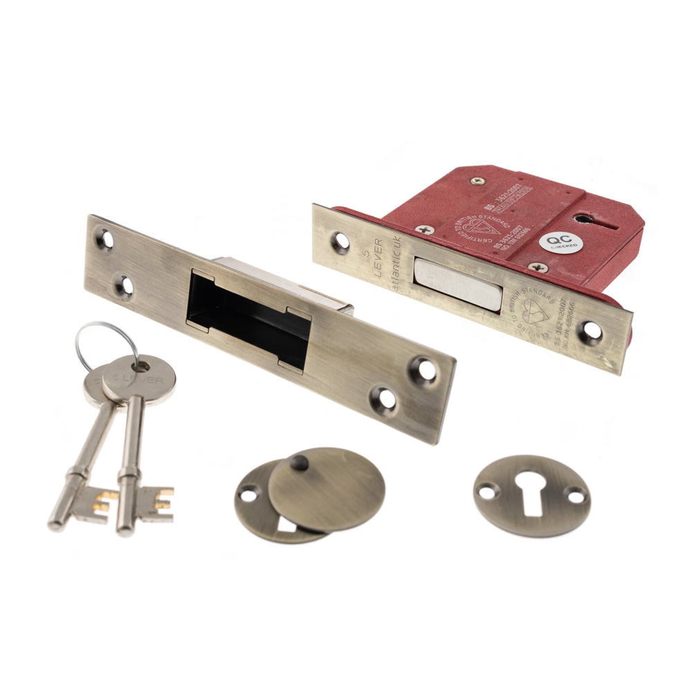 Atlantic 5 Lever Key Deadlock [BS] 3" - Antique Brass